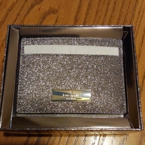 Kate Spade Kenzie Silver Glitter Small Card Case - Picture 1 of 6